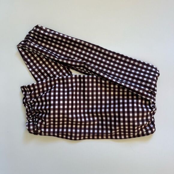 PEONY Swim Sunday One-Shoulder Gingham Stretch Bikini Top Cocoa Brown XL - Picture 3 of 9